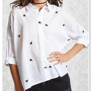 Forever 21 White Cactus Button Up Shirt !